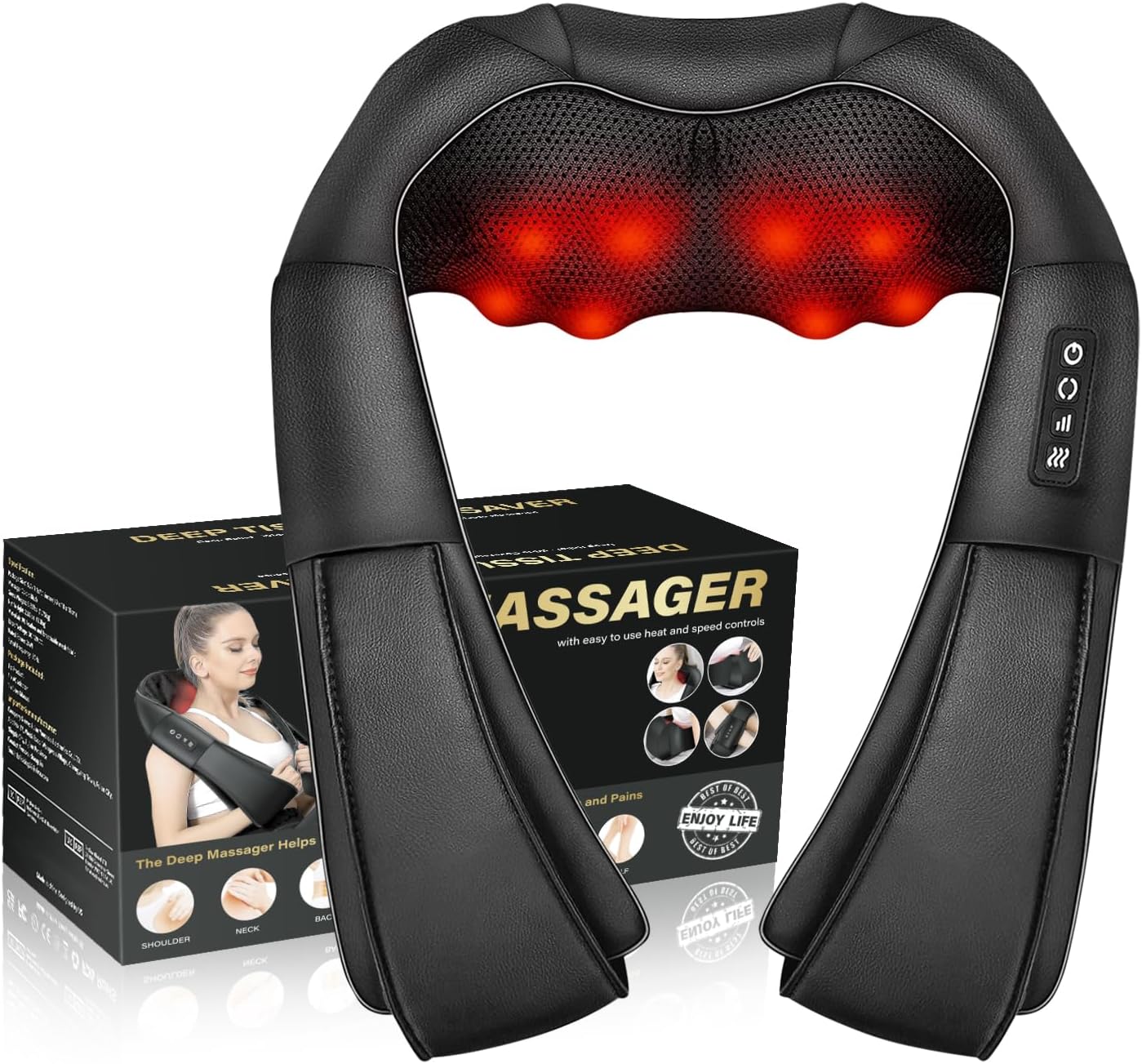 Shiatsu-Nackenmassagegerät, elektrisches Nacken- und Rückenmassagegerät mit Wärme, 3D-Knetmassagekissen zur Linderung von Nacken-, Rücken-, Schulter- und Muskelschmerzen, Verwendung im Büro, zu Hause und im Auto, passend für Eltern