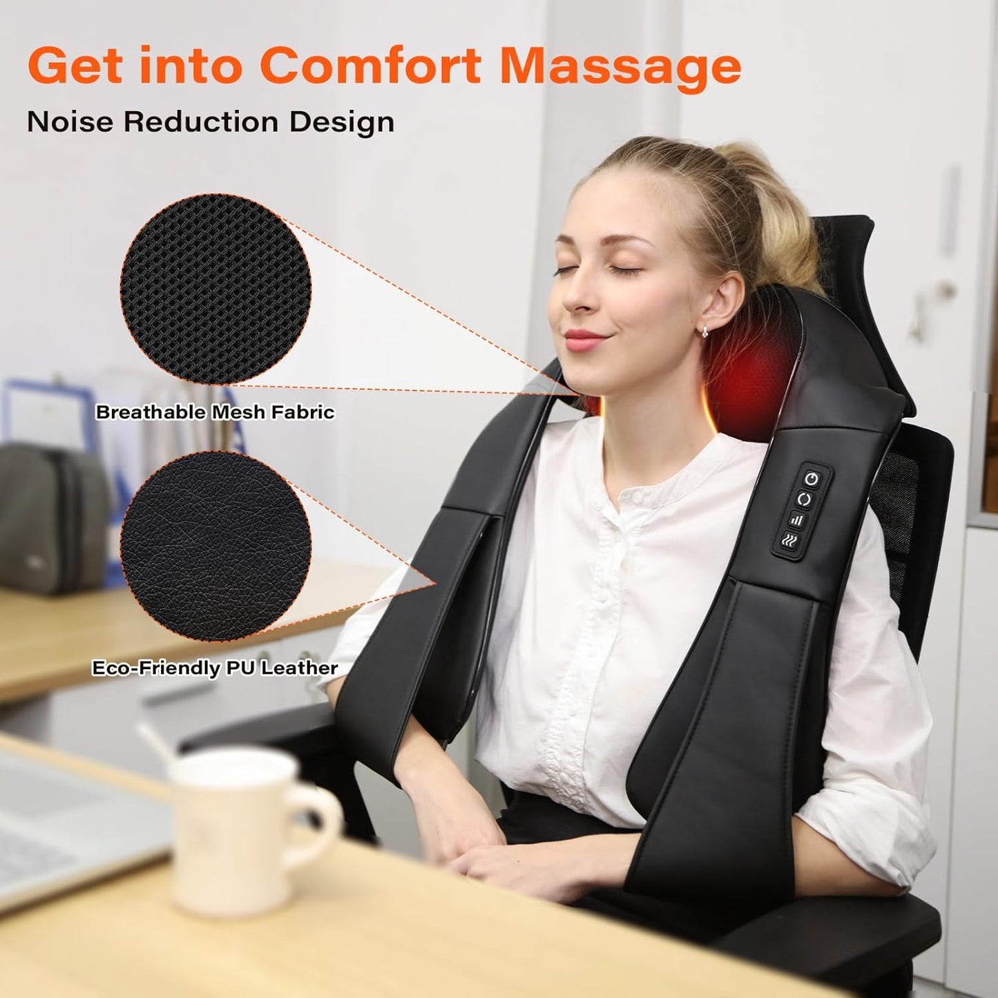 Shiatsu-Nackenmassagegerät, elektrisches Nacken- und Rückenmassagegerät mit Wärme, 3D-Knetmassagekissen zur Linderung von Nacken-, Rücken-, Schulter- und Muskelschmerzen, Verwendung im Büro, zu Hause und im Auto, passend für Eltern