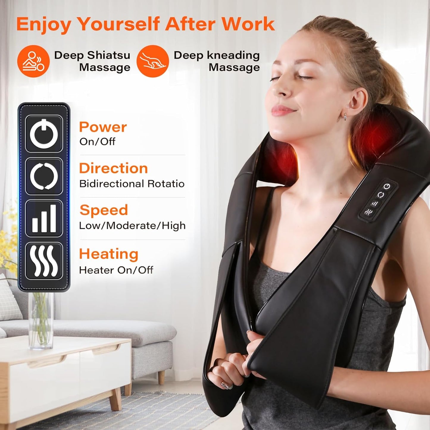 Shiatsu-Nackenmassagegerät, elektrisches Nacken- und Rückenmassagegerät mit Wärme, 3D-Knetmassagekissen zur Linderung von Nacken-, Rücken-, Schulter- und Muskelschmerzen, Verwendung im Büro, zu Hause und im Auto, passend für Eltern