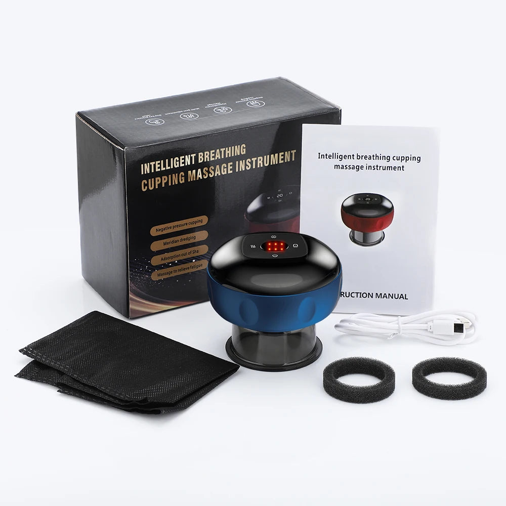 Elektrisches Schröpftherapiegerät, 4-in-1-Smart-Vakuum-Schröpfset, 12 Massagemodi, wiederaufladbares Schröpfmassagegerät für Schulter, Rücken und Nacken, elektrisches Gua Sha-Schröpfmassagegerät