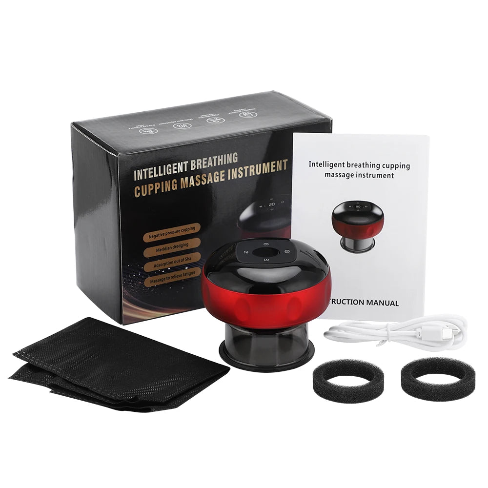 Elektrisches Schröpftherapiegerät, 4-in-1-Smart-Vakuum-Schröpfset, 12 Massagemodi, wiederaufladbares Schröpfmassagegerät für Schulter, Rücken und Nacken, elektrisches Gua Sha-Schröpfmassagegerät