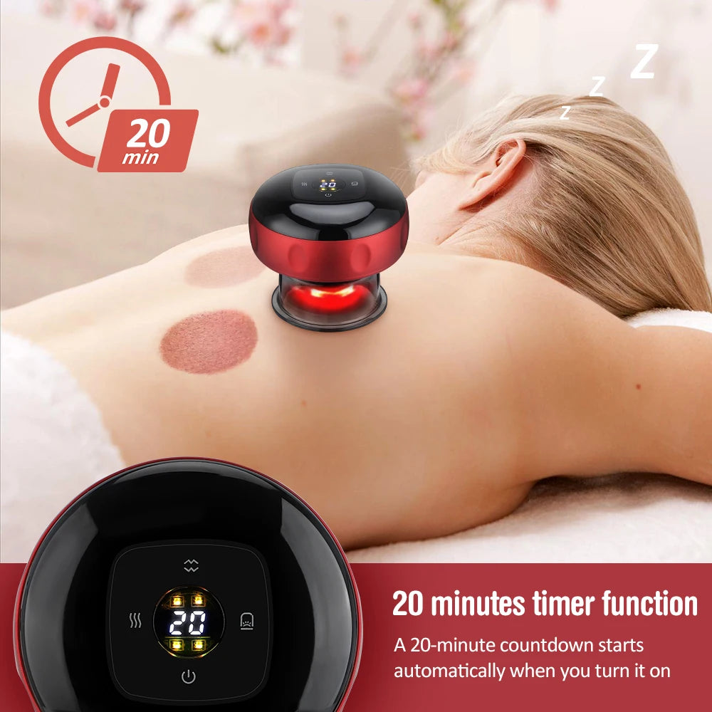 Elektrisches Schröpftherapiegerät, 4-in-1-Smart-Vakuum-Schröpfset, 12 Massagemodi, wiederaufladbares Schröpfmassagegerät für Schulter, Rücken und Nacken, elektrisches Gua Sha-Schröpfmassagegerät
