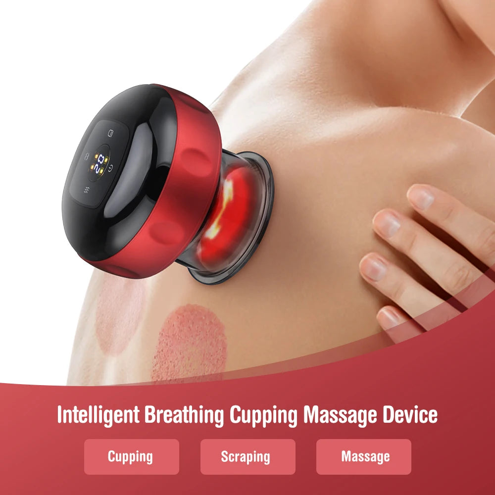 Elektrisches Schröpftherapiegerät, 4-in-1-Smart-Vakuum-Schröpfset, 12 Massagemodi, wiederaufladbares Schröpfmassagegerät für Schulter, Rücken und Nacken, elektrisches Gua Sha-Schröpfmassagegerät