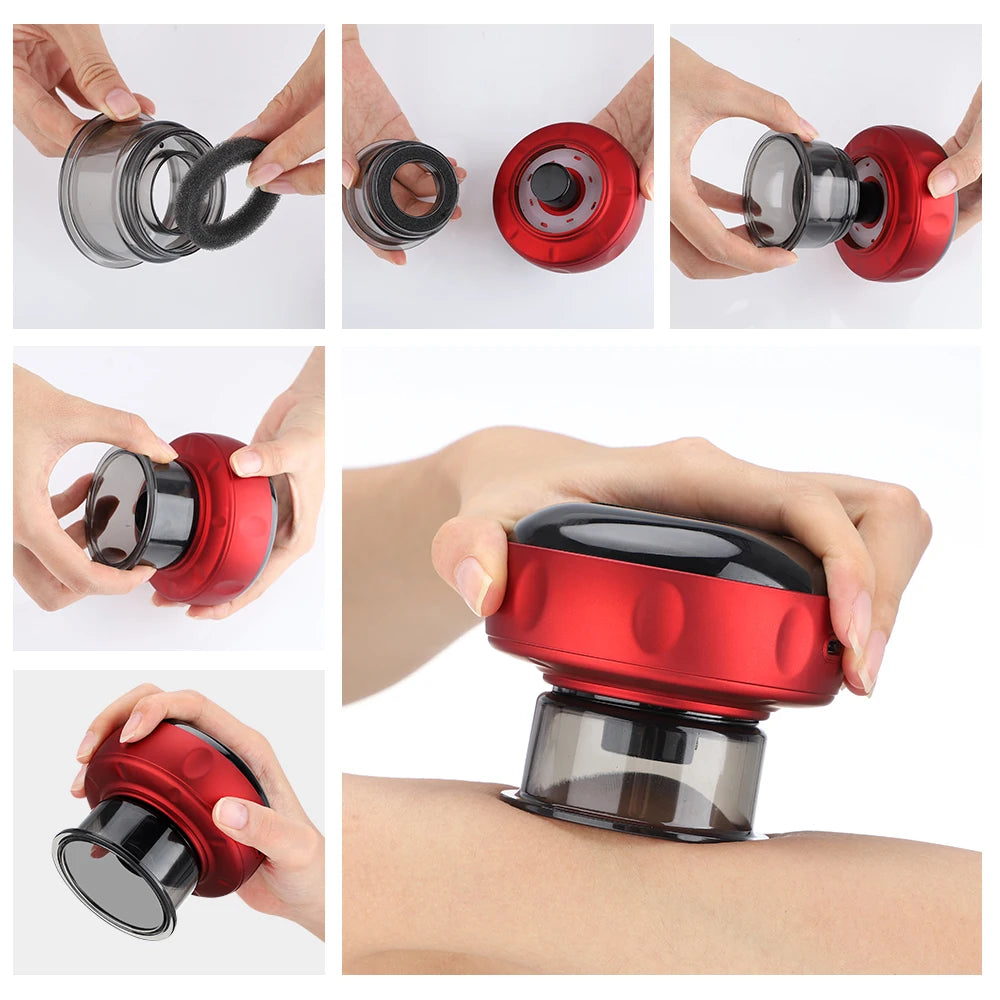 Elektrisches Schröpftherapiegerät, 4-in-1-Smart-Vakuum-Schröpfset, 12 Massagemodi, wiederaufladbares Schröpfmassagegerät für Schulter, Rücken und Nacken, elektrisches Gua Sha-Schröpfmassagegerät