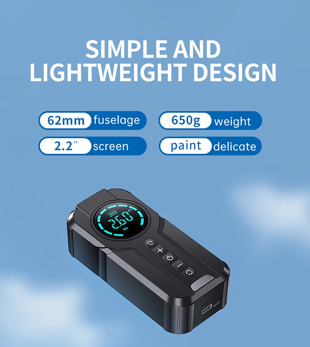 4-in-1-Auto-Starthilfegerät – Powerbank, Luftpumpe & LED-Taschenlampe