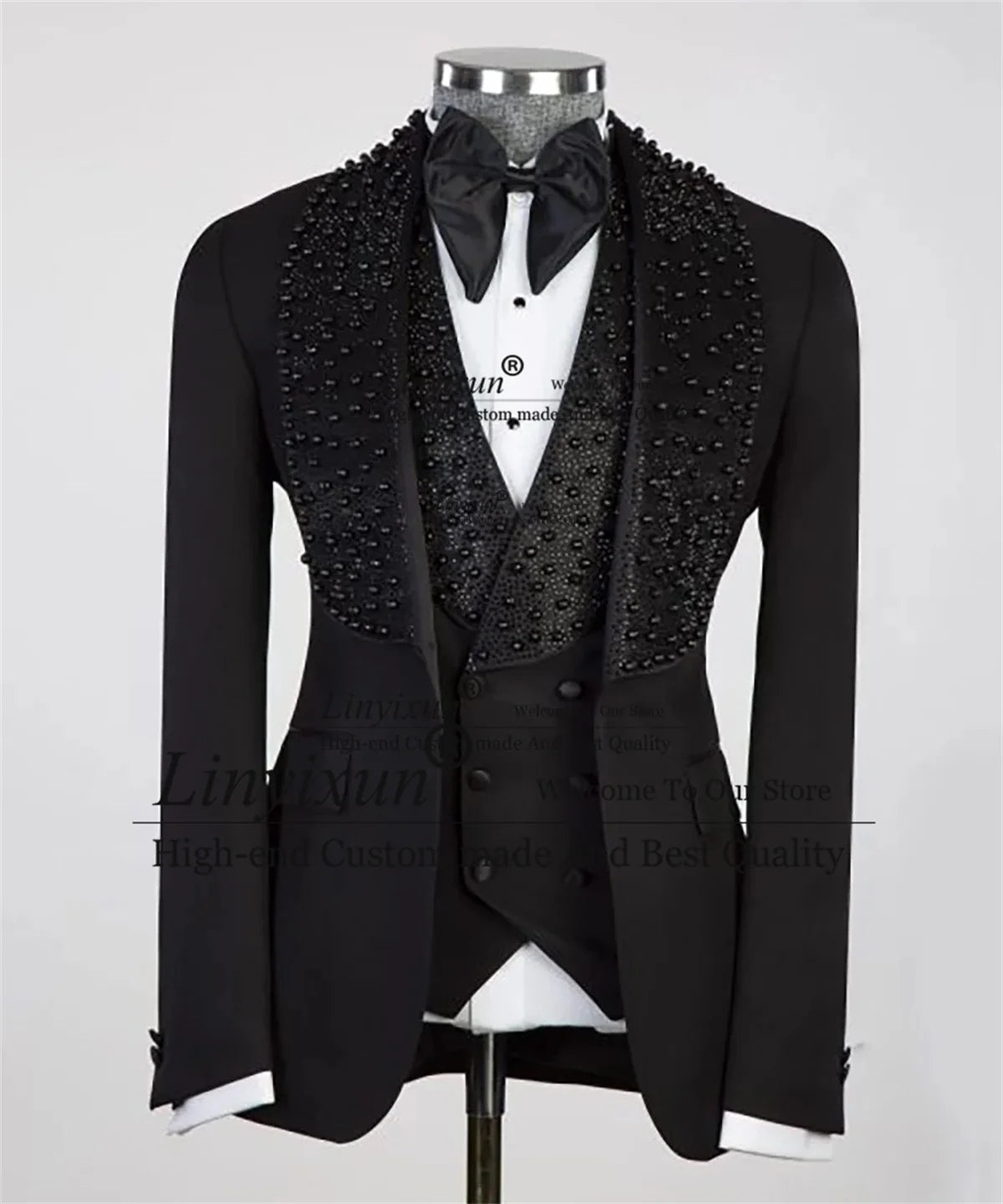 Luxurious Jewelry Ornament Tuxedos Men Suits 3 Pieces Wedding Groom Dinner Party Ternos Completo Shawl Lapel Male Prom Blazers