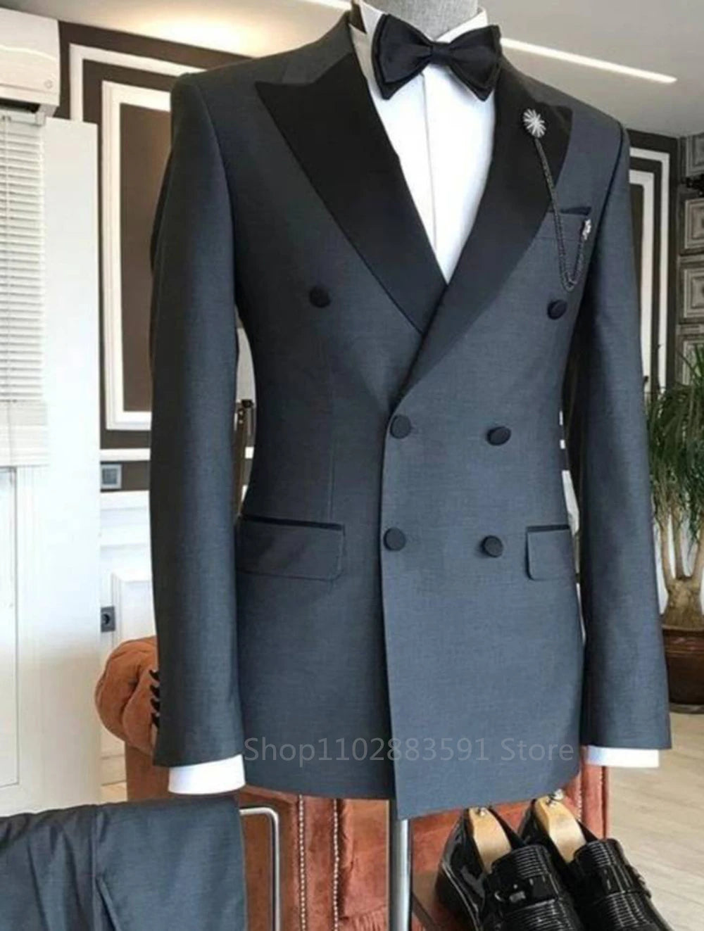 Men's Dark Gray Tuxedo Blazer Jacket Slim Fit Casual Double Breasted Suit Jackets Daily Business Blazer Only