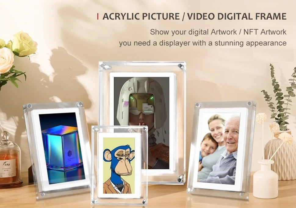 Digitaler Bilderrahmen aus Acryl, 5/7 Zoll, 1000 mAh, automatisch drehbares Display, IPS-Bildschirm, 2G-Speicher, Akku, Schwerkraftinduktion