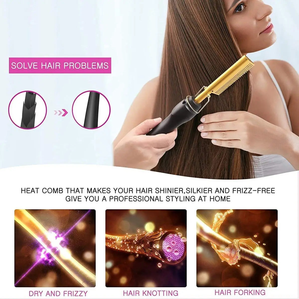 Hot Comb Hair Straightener Heat Pressing Combs Electric Hair Straightening Comb Curling Iron For Natural Hair Beard Wigs Gift