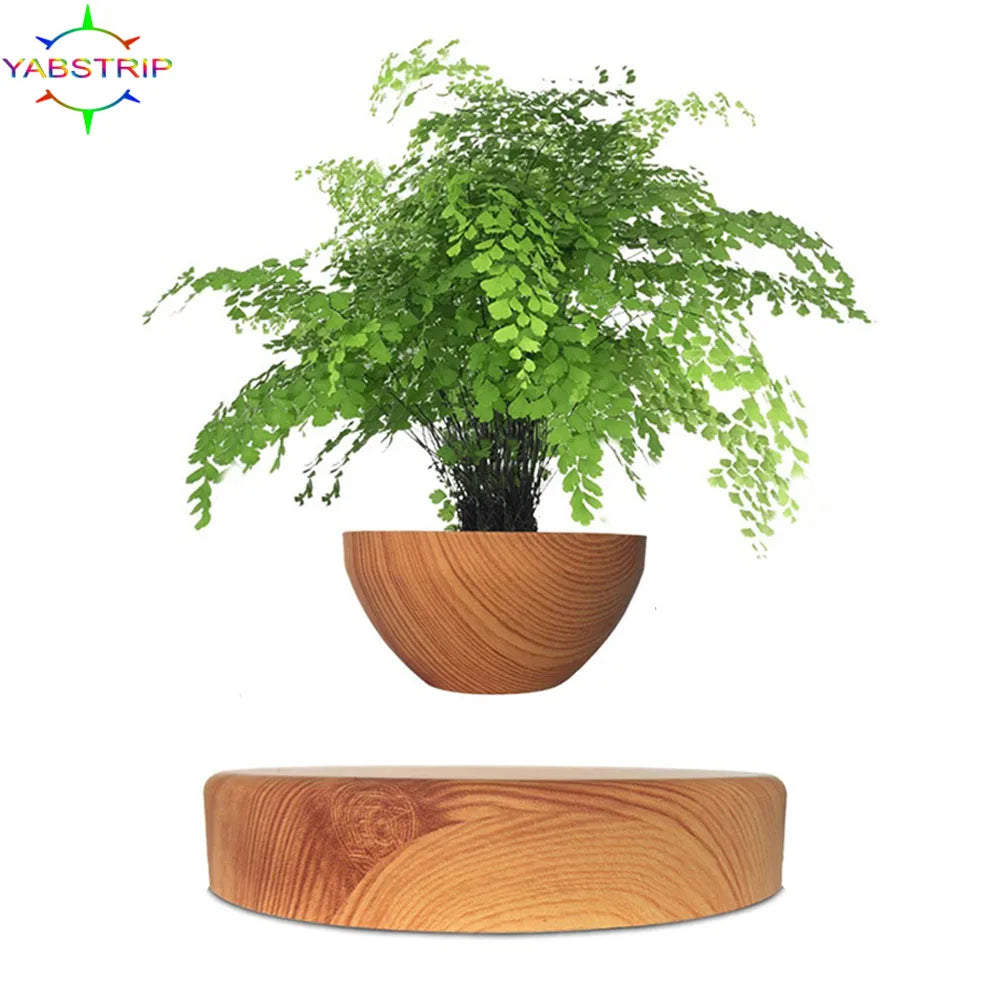 Magnetic Levitation Potted Aerial Ornaments Suspended Woodgrain Plant Bonsai Lamp Night Bedroom Fancy Lighting Table Light Kids