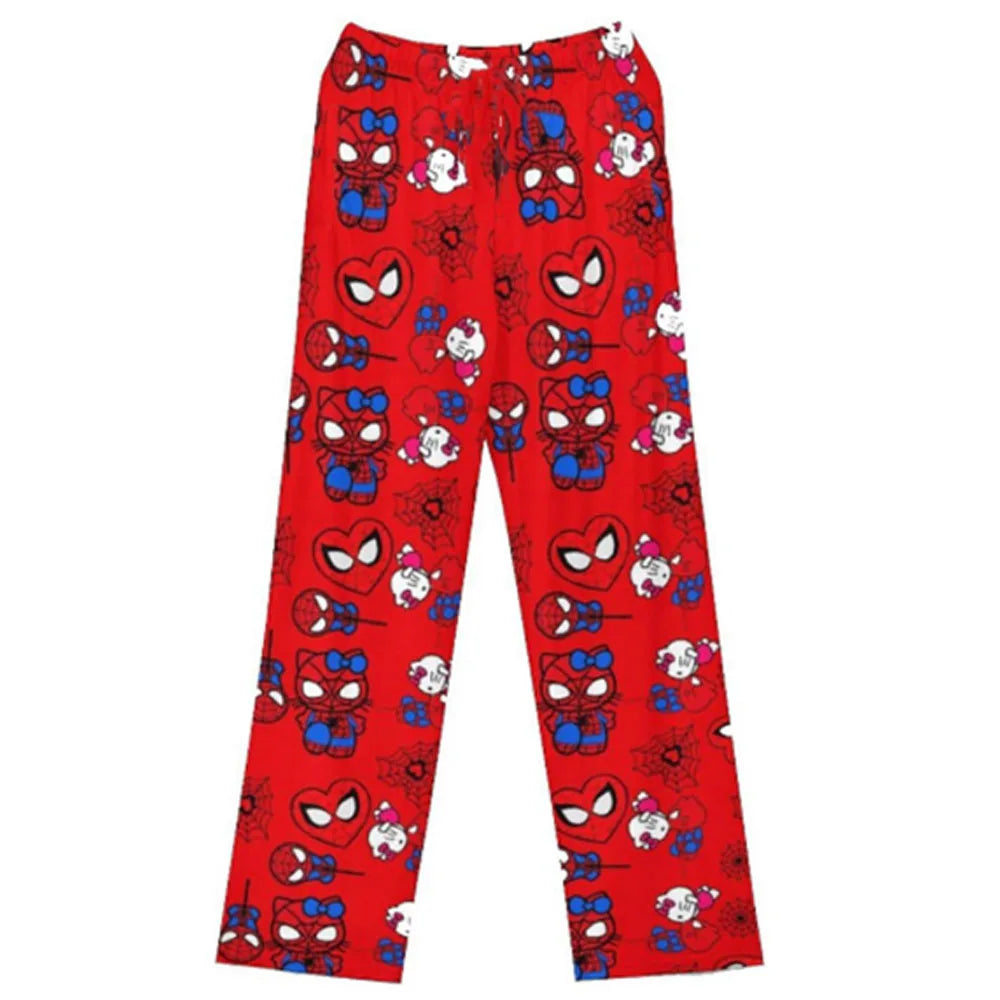 Hello Kitty Spider-man Cotton Velvet Loose Pajamas Pajamas Long Pants Women's And Men's Cartoon Sleeping Halloween Pants Gifts