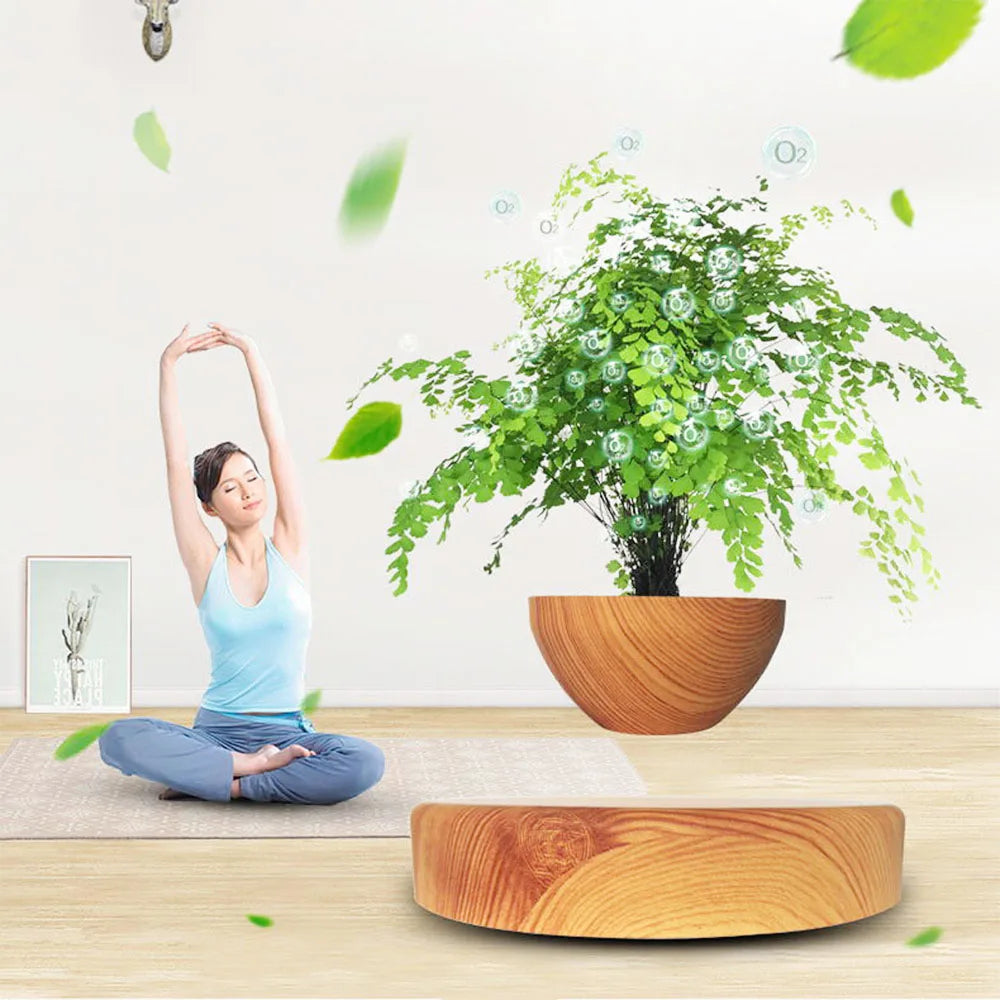Magnetic Levitation Potted Aerial Ornaments Suspended Woodgrain Plant Bonsai Lamp Night Bedroom Fancy Lighting Table Light Kids