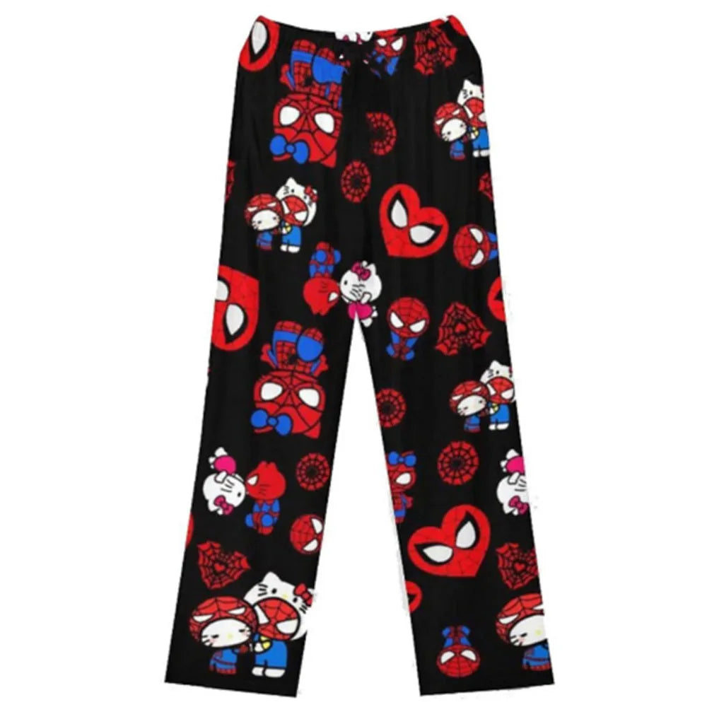 Hello Kitty Spider-man Cotton Velvet Loose Pajamas Pajamas Long Pants Women's And Men's Cartoon Sleeping Halloween Pants Gifts