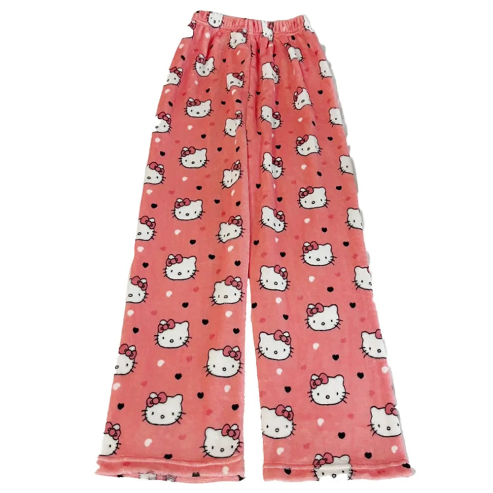 Hello Kitty Spider-man Cotton Velvet Loose Pajamas Pajamas Long Pants Women's And Men's Cartoon Sleeping Halloween Pants Gifts