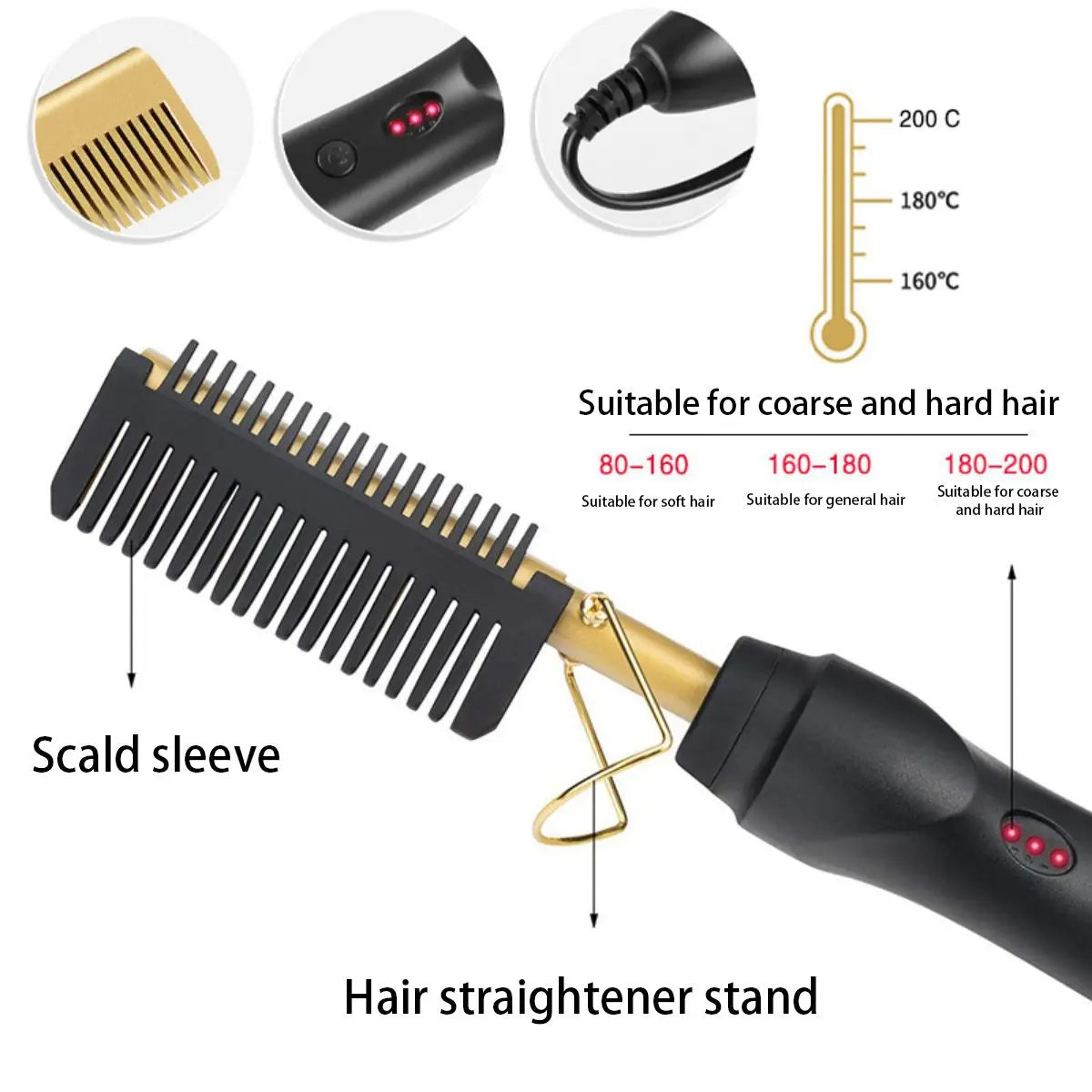 Hot Comb Hair Straightener Heat Pressing Combs Electric Hair Straightening Comb Curling Iron For Natural Hair Beard Wigs Gift