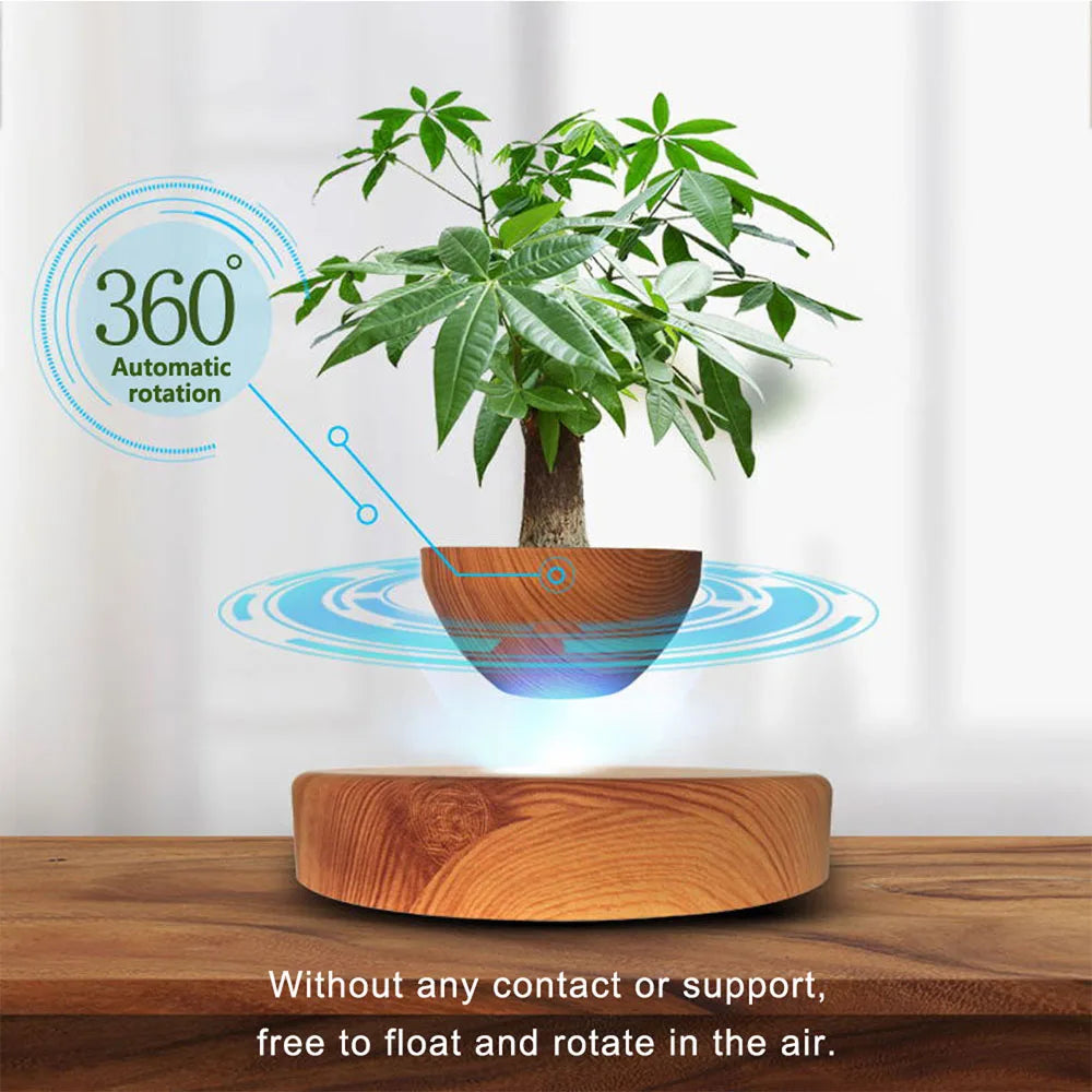 Magnetic Levitation Potted Aerial Ornaments Suspended Woodgrain Plant Bonsai Lamp Night Bedroom Fancy Lighting Table Light Kids