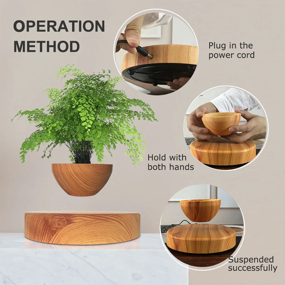 Magnetic Levitation Potted Aerial Ornaments Suspended Woodgrain Plant Bonsai Lamp Night Bedroom Fancy Lighting Table Light Kids