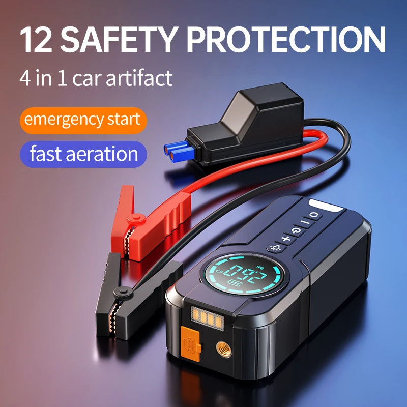 4-in-1-Auto-Starthilfegerät – Powerbank, Luftpumpe & LED-Taschenlampe