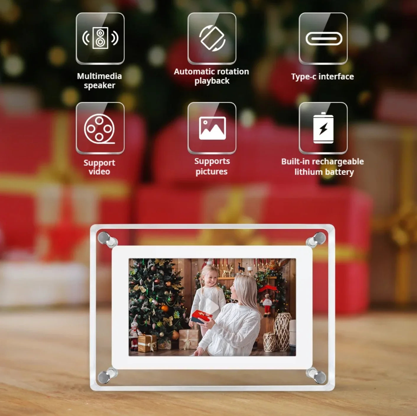 Digitaler Bilderrahmen aus Acryl, 5/7 Zoll, 1000 mAh, automatisch drehbares Display, IPS-Bildschirm, 2G-Speicher, Akku, Schwerkraftinduktion