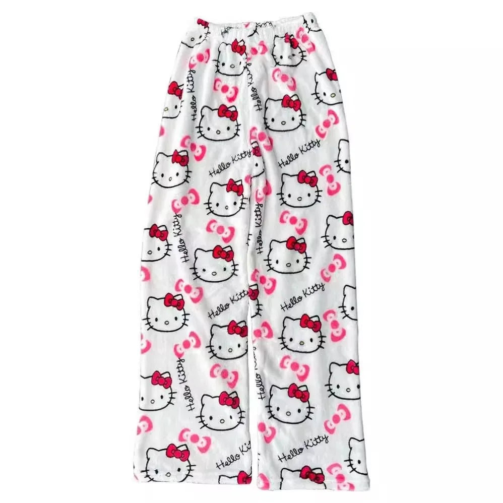 Hello Kitty Spider-man Cotton Velvet Loose Pajamas Pajamas Long Pants Women's And Men's Cartoon Sleeping Halloween Pants Gifts