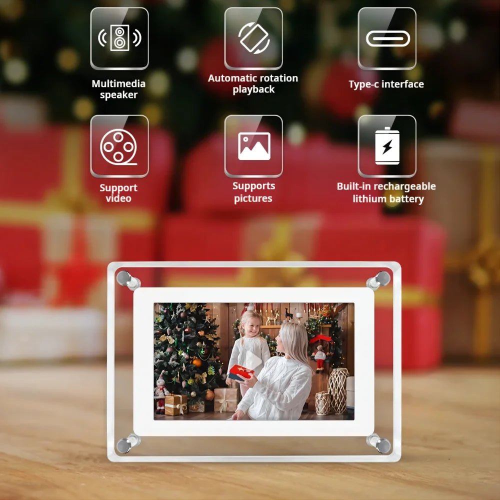 Digitaler Bilderrahmen aus Acryl, 5/7 Zoll, 1000 mAh, automatisch drehbares Display, IPS-Bildschirm, 2G-Speicher, Akku, Schwerkraftinduktion