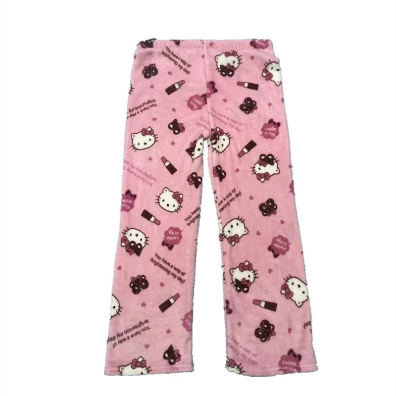 Hello Kitty Spider-man Cotton Velvet Loose Pajamas Pajamas Long Pants Women's And Men's Cartoon Sleeping Halloween Pants Gifts
