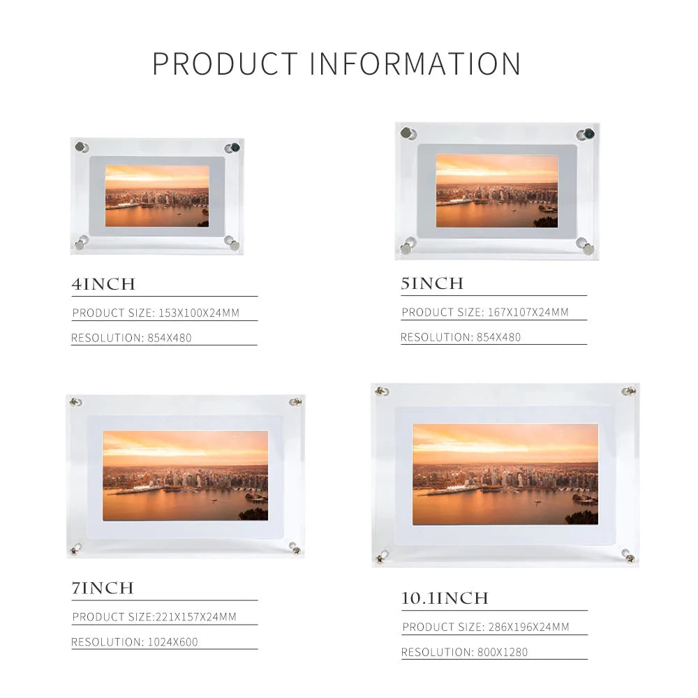 Digitaler Bilderrahmen aus Acryl, 5/7 Zoll, 1000 mAh, automatisch drehbares Display, IPS-Bildschirm, 2G-Speicher, Akku, Schwerkraftinduktion