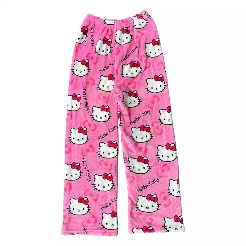 Hello Kitty Spider-man Cotton Velvet Loose Pajamas Pajamas Long Pants Women's And Men's Cartoon Sleeping Halloween Pants Gifts