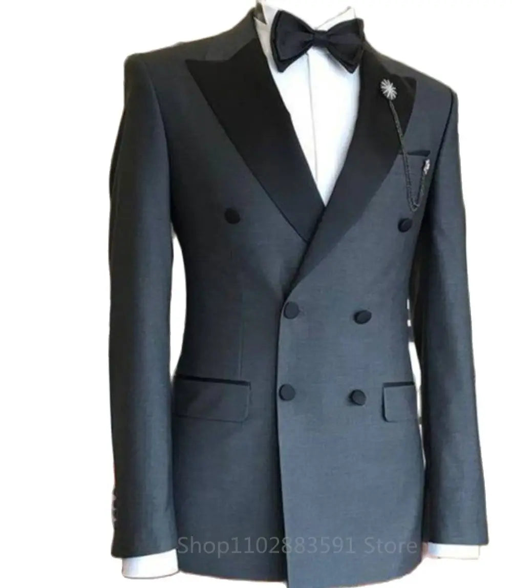 Men's Dark Gray Tuxedo Blazer Jacket Slim Fit Casual Double Breasted Suit Jackets Daily Business Blazer Only