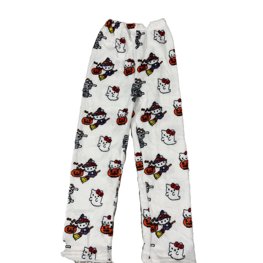 Hello Kitty Spider-man Cotton Velvet Loose Pajamas Pajamas Long Pants Women's And Men's Cartoon Sleeping Halloween Pants Gifts