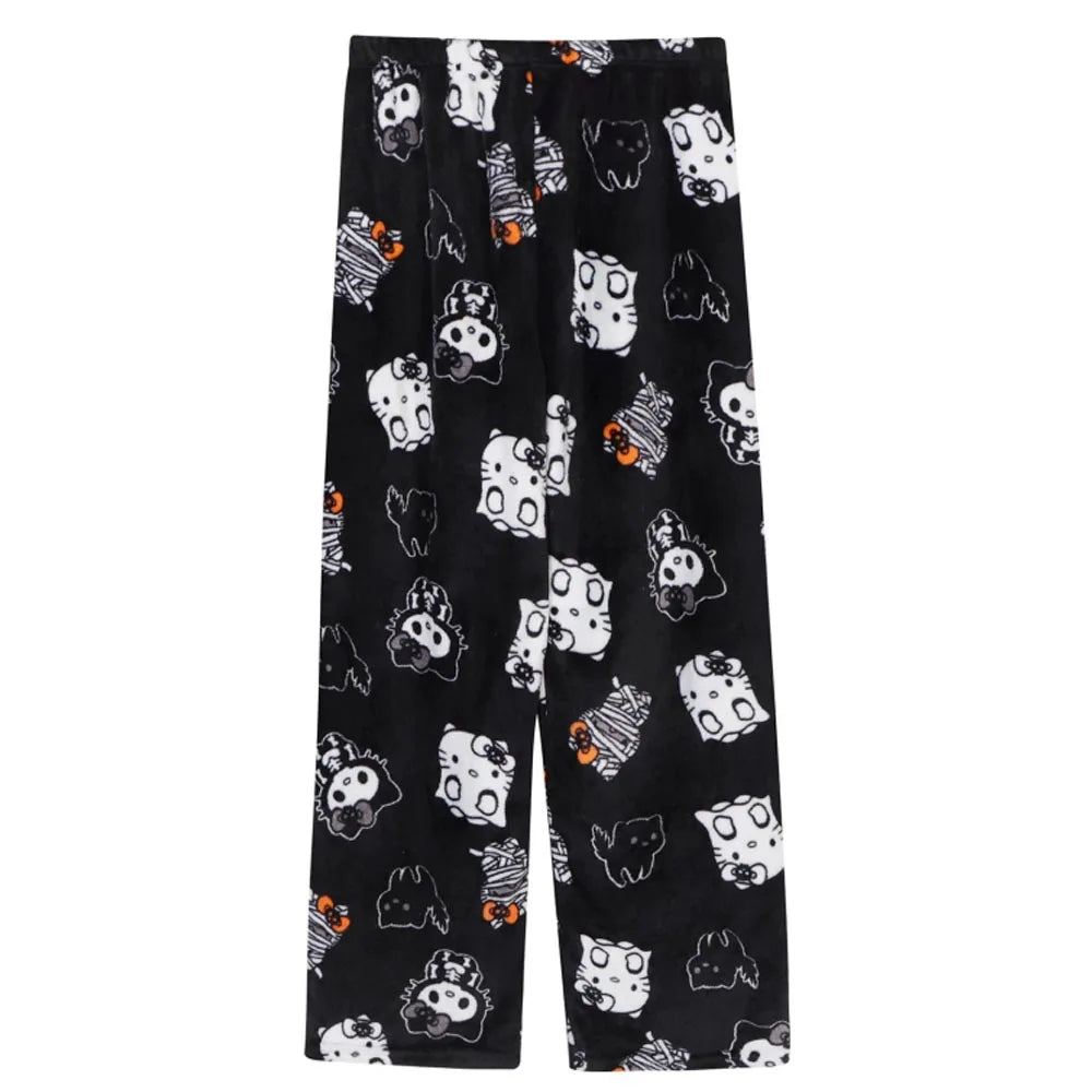 Hello Kitty Spider-man Cotton Velvet Loose Pajamas Pajamas Long Pants Women's And Men's Cartoon Sleeping Halloween Pants Gifts