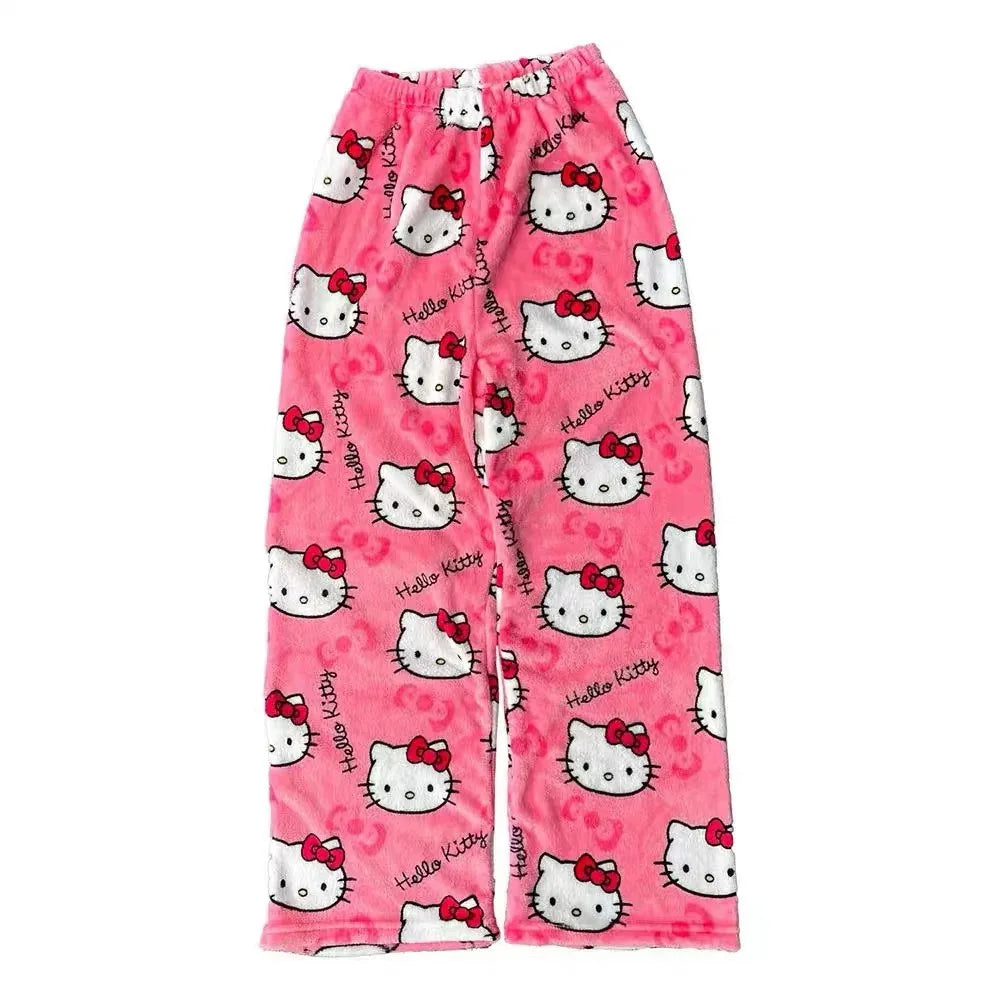 Hello Kitty Spider-man Cotton Velvet Loose Pajamas Pajamas Long Pants Women's And Men's Cartoon Sleeping Halloween Pants Gifts