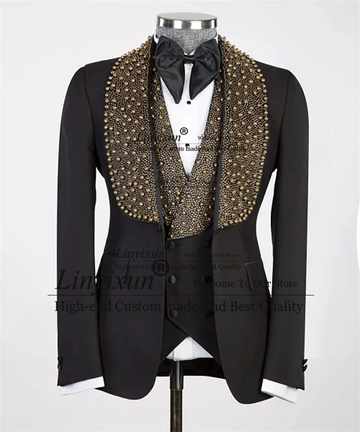 Luxurious Jewelry Ornament Tuxedos Men Suits 3 Pieces Wedding Groom Dinner Party Ternos Completo Shawl Lapel Male Prom Blazers