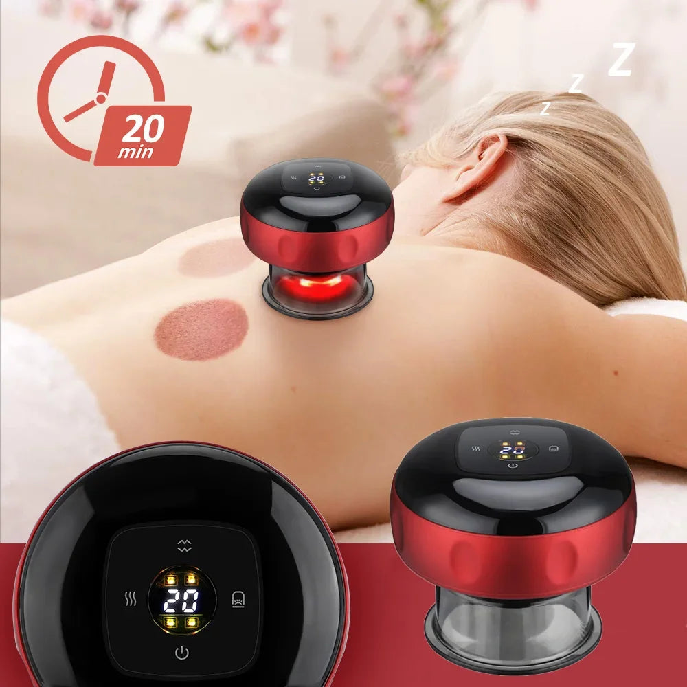 Elektrisches Schröpftherapiegerät, 4-in-1-Smart-Vakuum-Schröpfset, 12 Massagemodi, wiederaufladbares Schröpfmassagegerät für Schulter, Rücken und Nacken, elektrisches Gua Sha-Schröpfmassagegerät