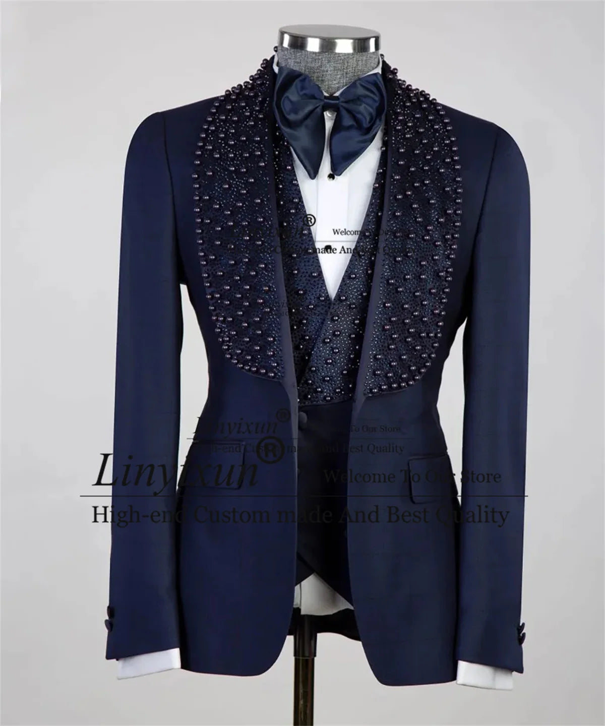 Luxurious Jewelry Ornament Tuxedos Men Suits 3 Pieces Wedding Groom Dinner Party Ternos Completo Shawl Lapel Male Prom Blazers
