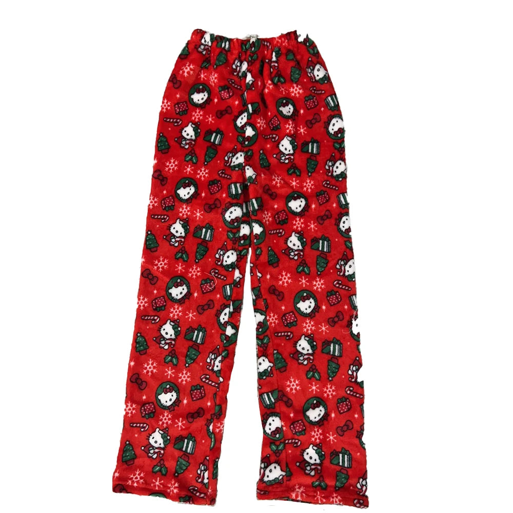 Hello Kitty Spider-man Cotton Velvet Loose Pajamas Pajamas Long Pants Women's And Men's Cartoon Sleeping Halloween Pants Gifts