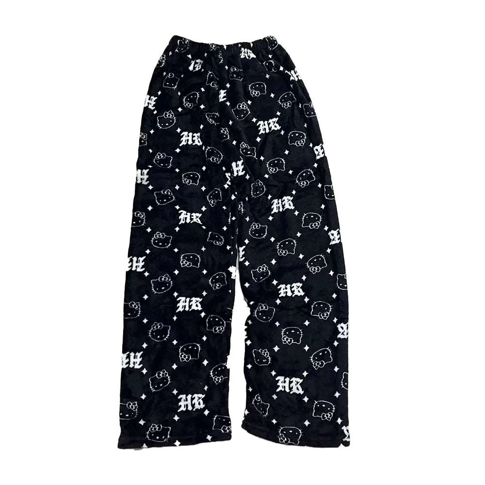 Hello Kitty Spider-man Cotton Velvet Loose Pajamas Pajamas Long Pants Women's And Men's Cartoon Sleeping Halloween Pants Gifts