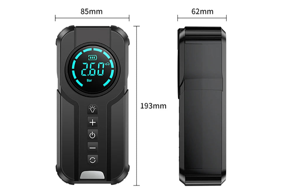 4-in-1-Auto-Starthilfegerät – Powerbank, Luftpumpe & LED-Taschenlampe