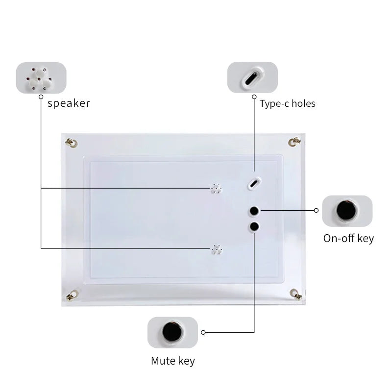 Digitaler Bilderrahmen aus Acryl, 5/7 Zoll, 1000 mAh, automatisch drehbares Display, IPS-Bildschirm, 2G-Speicher, Akku, Schwerkraftinduktion