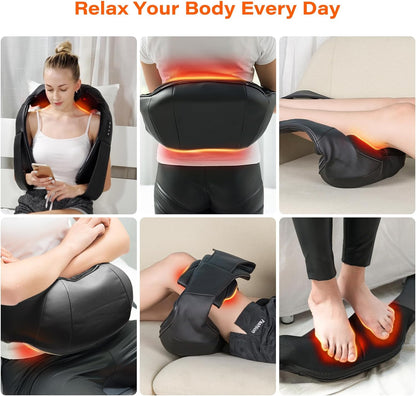 Shiatsu Neck Massager, Electric Neck and Back Massager with Heat, 3D Kneading Massage Pillow for Neck, Back, Shoulder, Muscle Pain Relief, Office & Home & Car Use, Fits for Parents