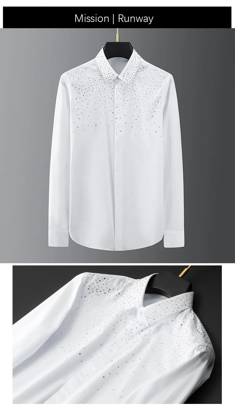 Tschechisches Strass-Shirt für Herren, langärmelig, schmal, lässig, Unterhemd, Nachtclub-Kleidung, Party-Kleidung, Bühnensängerin, Chemise Homme