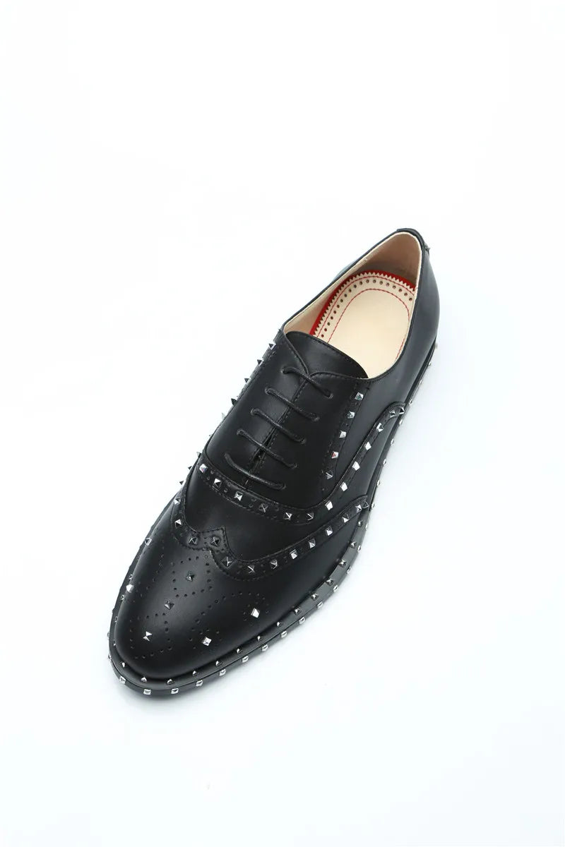 Oxford-Schuhe aus echtem Leder für Herren, Luxus-Nieten, Spikes, hohl, atmungsaktiv, formelle Schnürschuhe, Marke Zapatillas