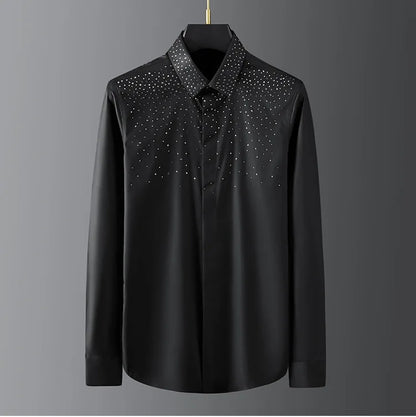 Tschechisches Strass-Shirt für Herren, langärmelig, schmal, lässig, Unterhemd, Nachtclub-Kleidung, Party-Kleidung, Bühnensängerin, Chemise Homme