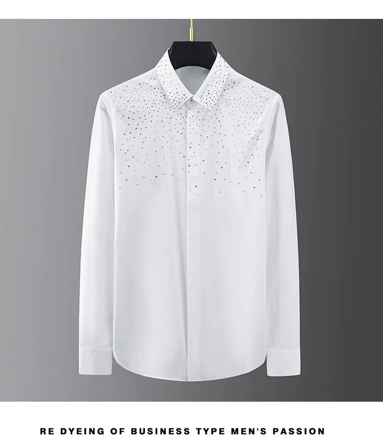 Tschechisches Strass-Shirt für Herren, langärmelig, schmal, lässig, Unterhemd, Nachtclub-Kleidung, Party-Kleidung, Bühnensängerin, Chemise Homme