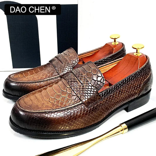 CHAUSSURES EN CUIR DE LUXE POUR HOMMES, CAFÉ NOIR, À ENFILER, IMPRIMÉ SERPENT, CHAUSSURES DÉCONTRACTÉES POUR HOMMES, MARIAGE, BUREAU, BANQUET, Mocassins, Chaussures pour hommes