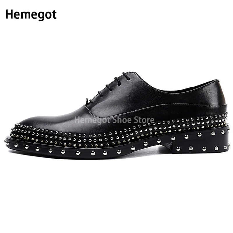 Silberne Nieten Echtes Leder Business Herren Abendschuhe Retro Lackleder Oxford Schuhe für Männer Schnürstiefel EU Größe 37-46