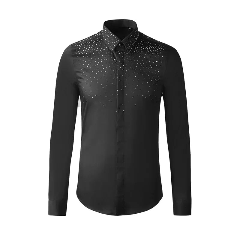 Tschechisches Strass-Shirt für Herren, langärmelig, schmal, lässig, Unterhemd, Nachtclub-Kleidung, Party-Kleidung, Bühnensängerin, Chemise Homme