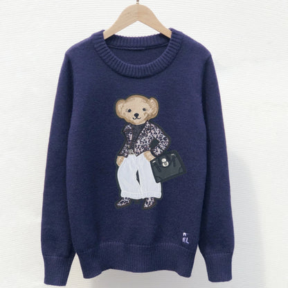 RI Bear 2024 Winter Luxury Brand Design Knitted Pullover Sweater For Women Knitwear Top Outerwears Pull Jerseys Jumper Clothes