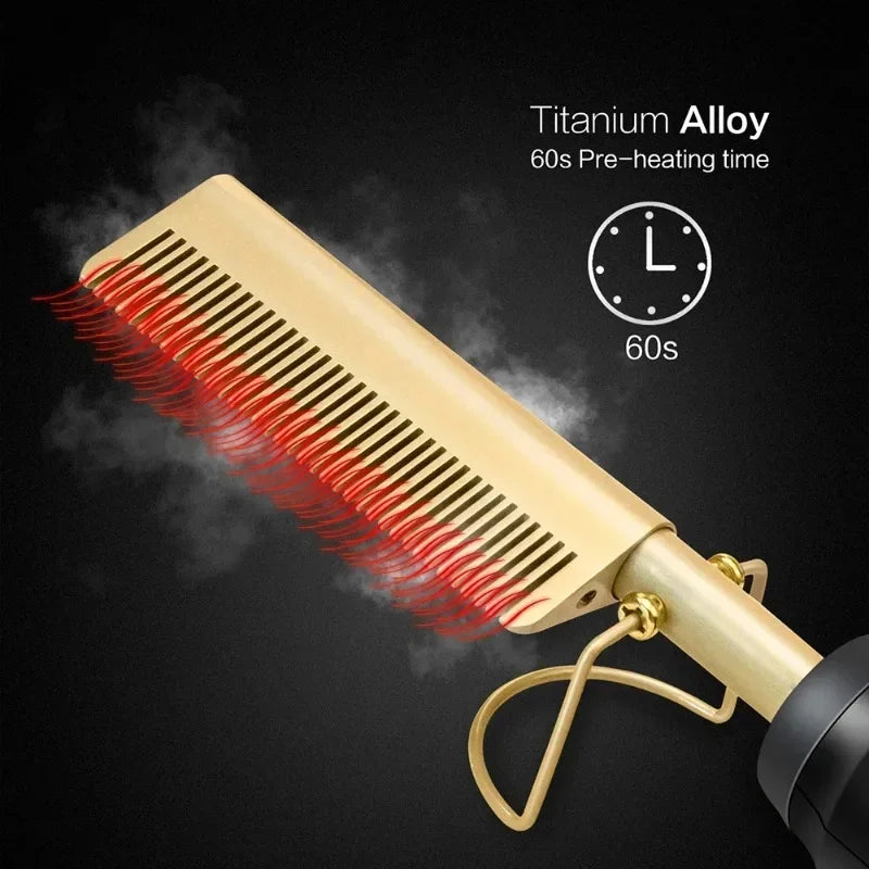 Hair Straightener, Electric Hot Comb Hair Straightener Brush with Ceramic Heater Surface, Fast Heating, Dual Voltage, Adjustable Temperature for Natural Black, Curly, Frizzy Hair & Beard