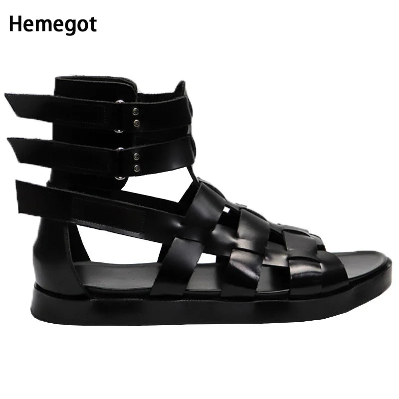 Echtes Leder High-Top Römersandalen für Männer Modische britische Rindsleder All-Match atmungsaktive Strandschuhe für Männer